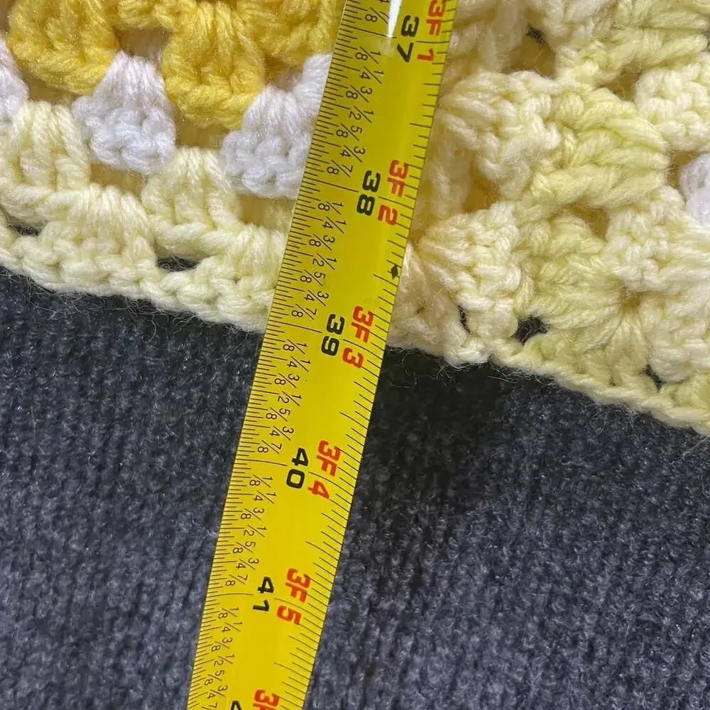 Handmade Crochet Granny Square Blanket 38x56 Yellow White Floral Afghan